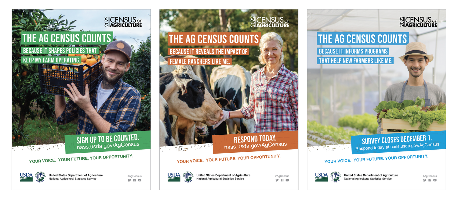 A collection of Sage creative materials for the USDA Census of Agriculture campaign