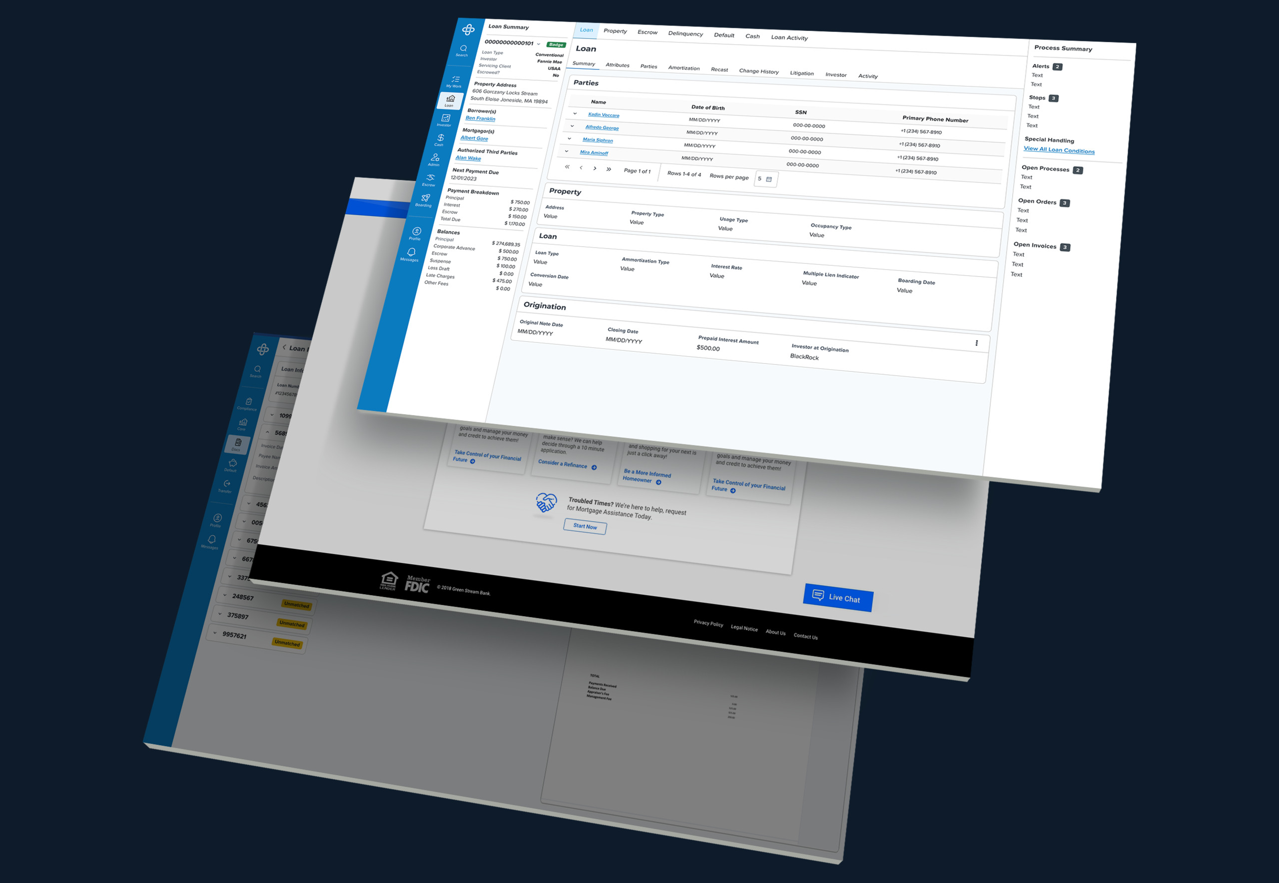 Layered product screens from Sagent's Dara mortgage servicing platform