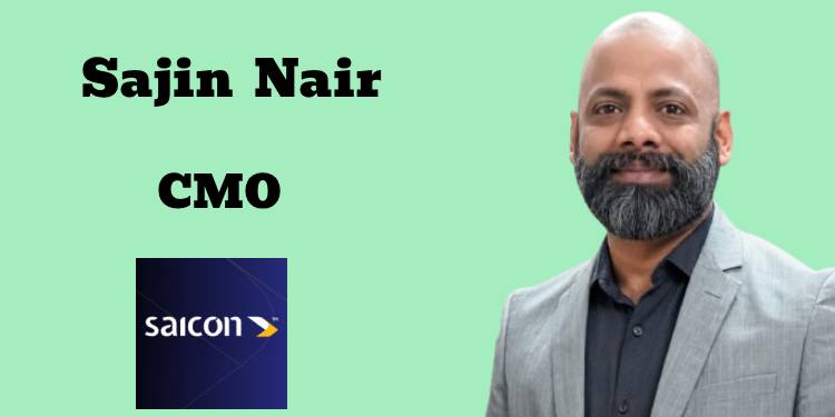 Sajin Nair pictured beside his name, CMO title and the Saicon mark