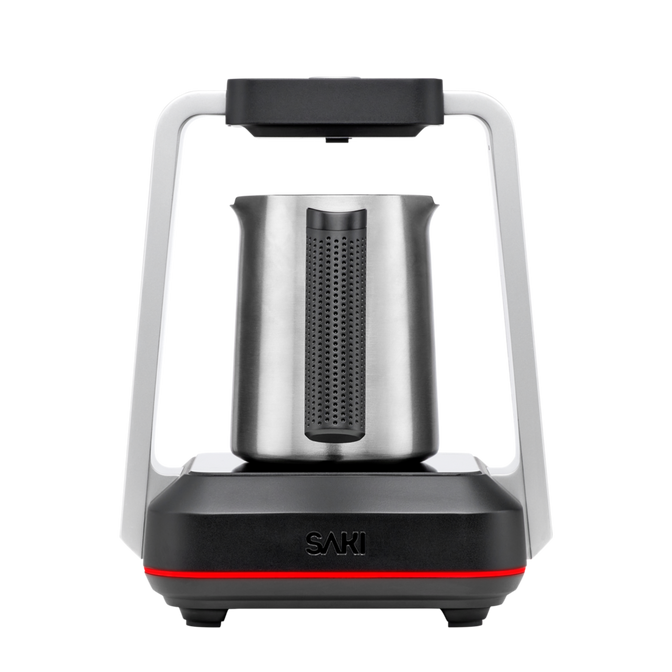 Saki automatic Turkish coffee maker in stainless steel and matte black