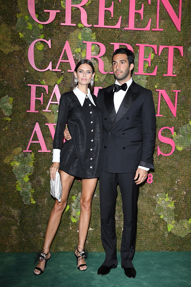 Bianca Balti and Sal Lahoud standing together at the Green Carpet Fashion Awards in Milan