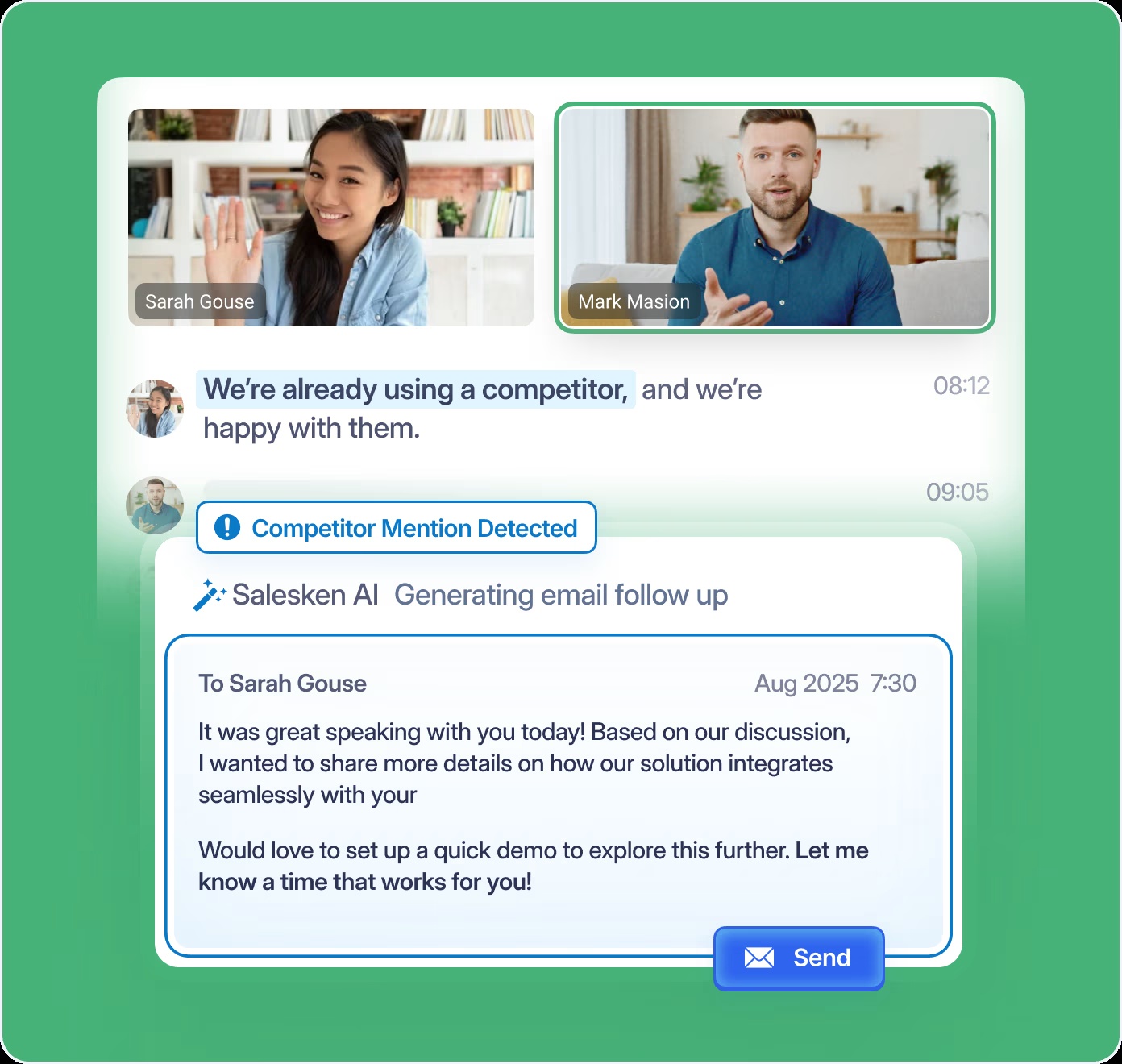 Salesken’s published sales assistant interface illustration