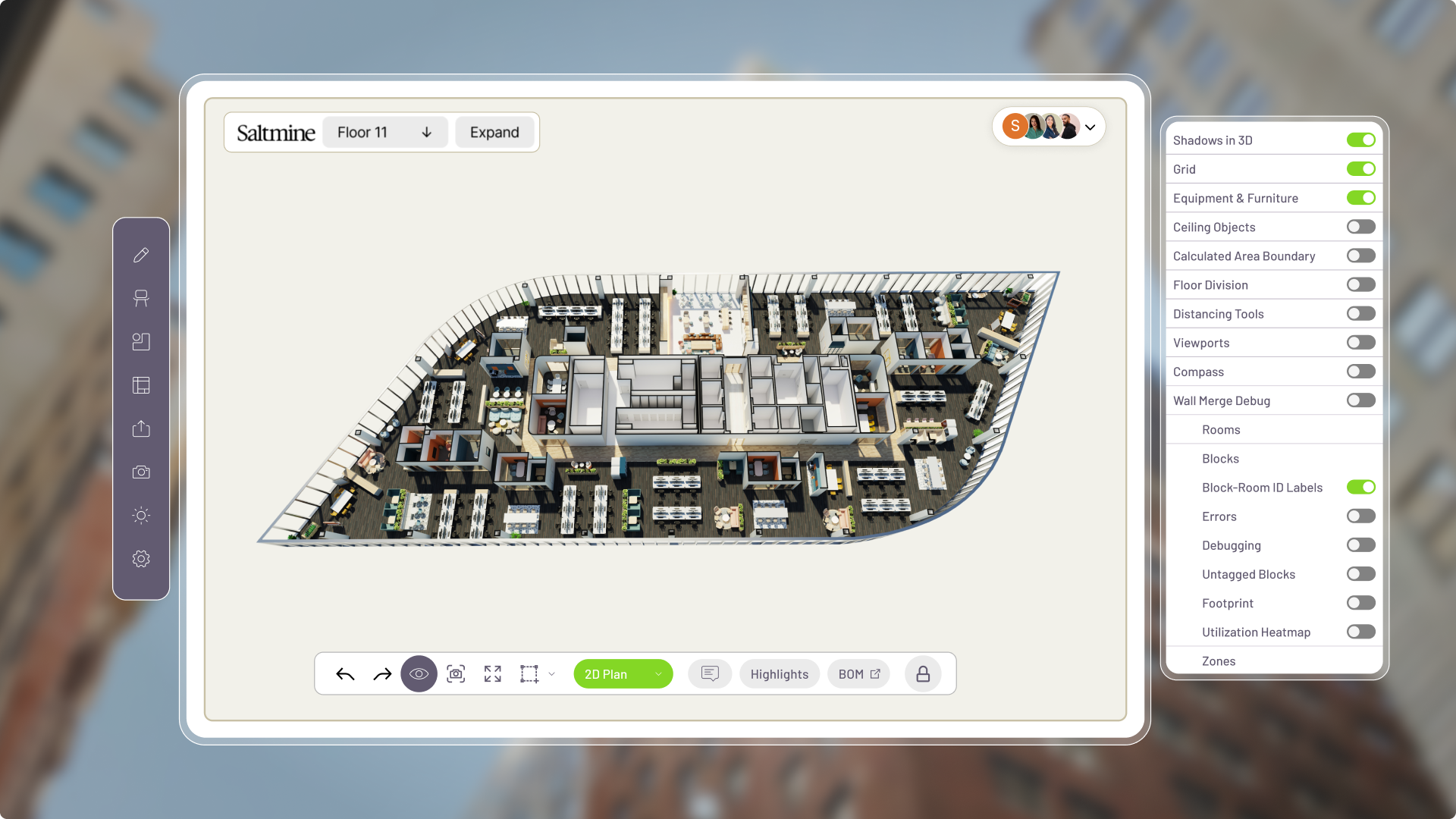 Saltmine product view of a 3D test fit for an office
