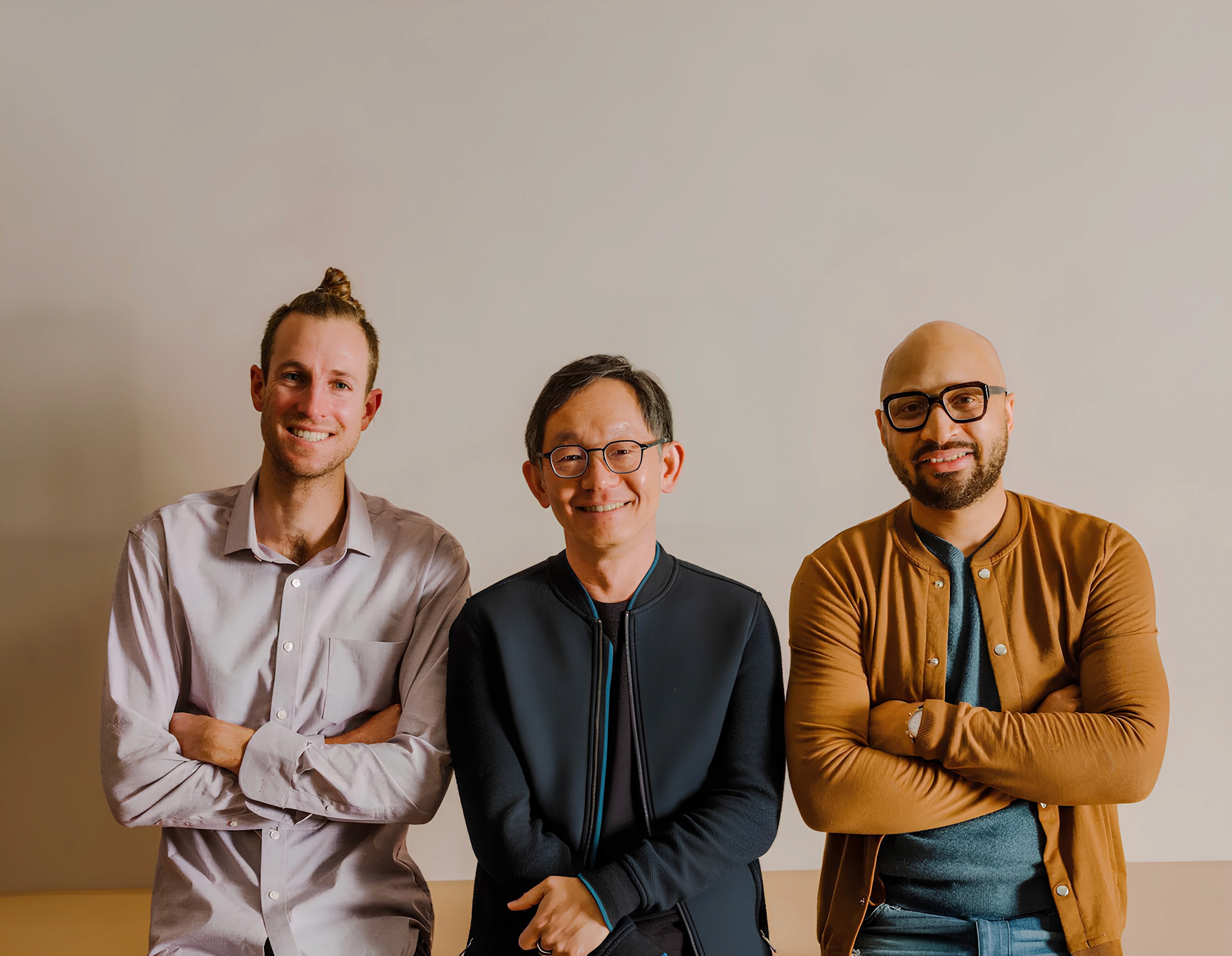 Sam Blackshear standing with Mysten Labs colleagues Evan Cheng and Adeniyi Abiodun