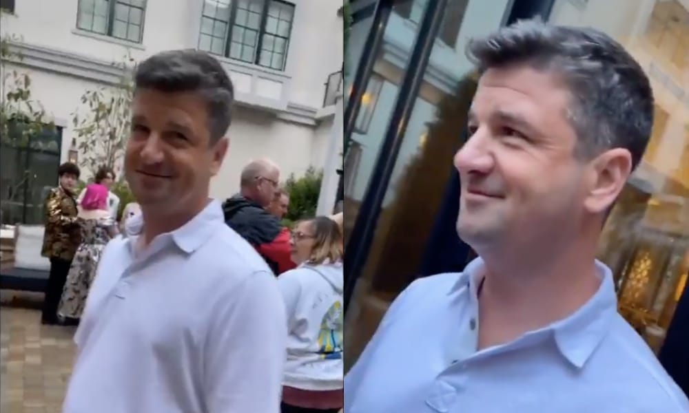 Two video stills showing Sam Johnson during the April 2021 encounter outside the Harpeth Hotel