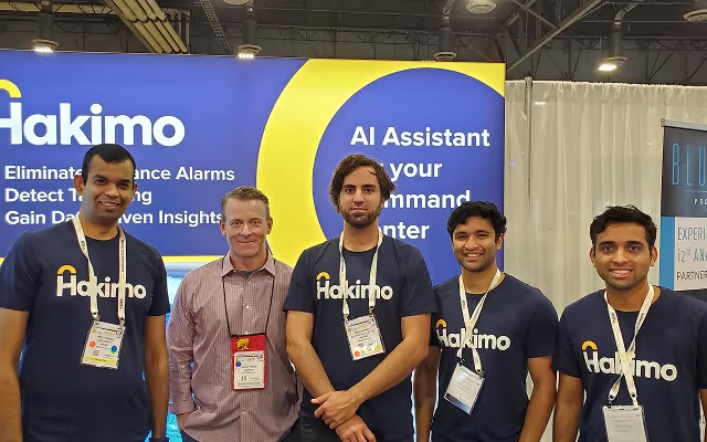 Sam Joseph, at left, with the Hakimo team at a security industry exhibition
