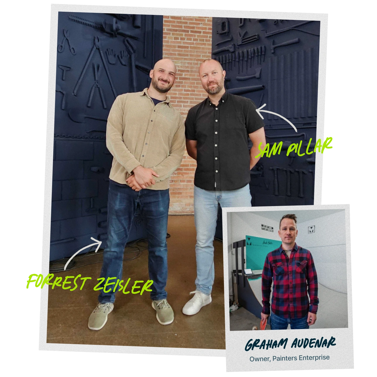 Jobber co-founders Forrest Zeisler and Sam Pillar, with an inset photograph of first customer Graham Audenart