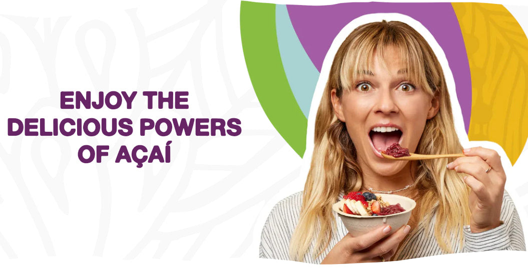 A colorful assortment of SAMBAZON açaí products and bowls