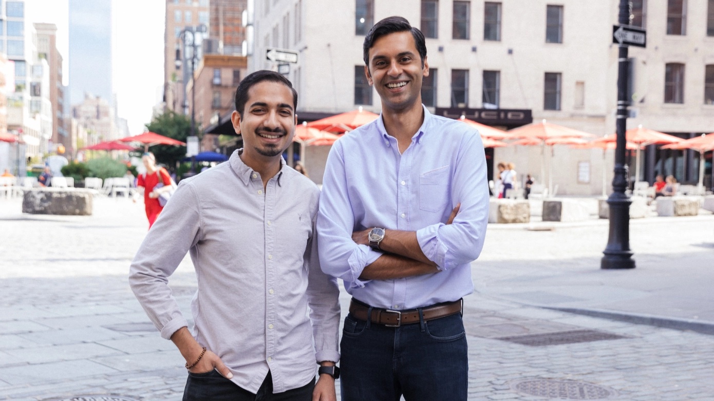 Highbeam co-founders Gautam Gupta and Samir Shergill standing outdoors in New York