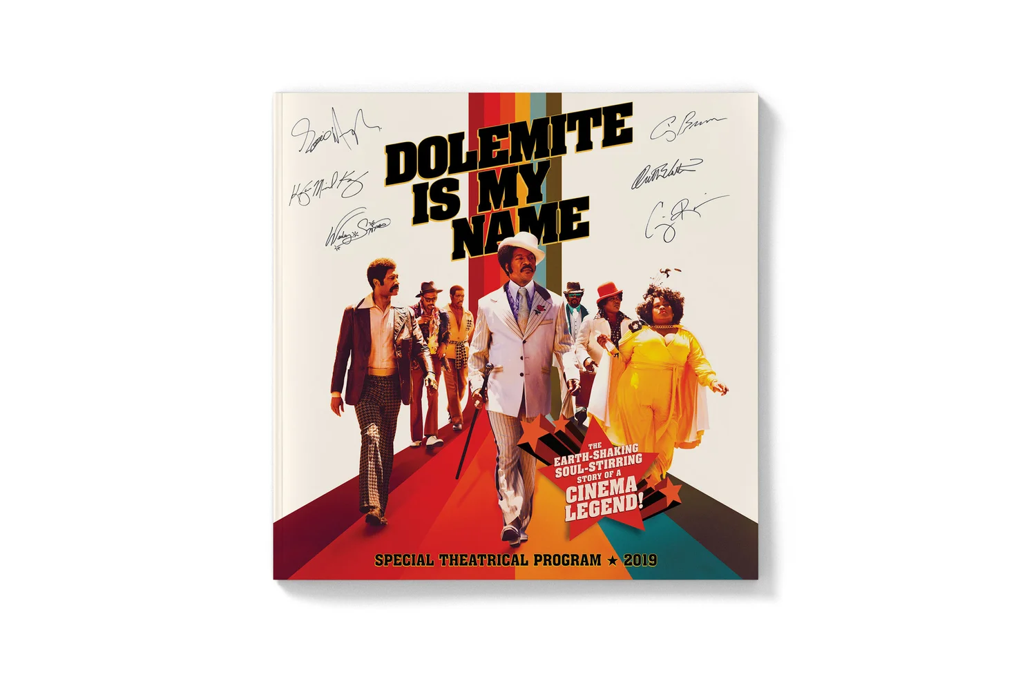 Samuels portfolio mockup of the Dolemite Is My Name special theatrical program