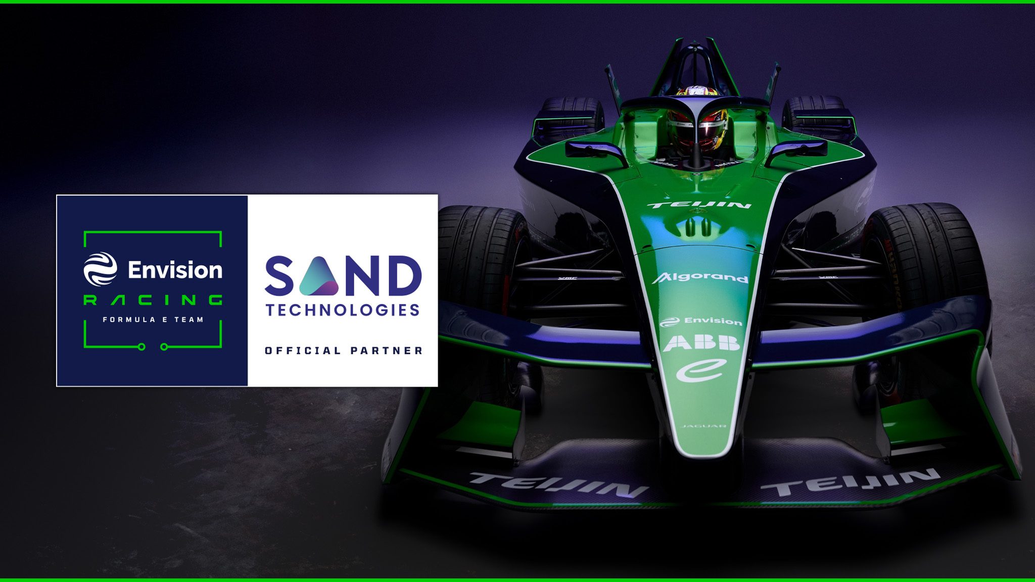 Green Envision Racing Formula E car in the Sand partnership announcement