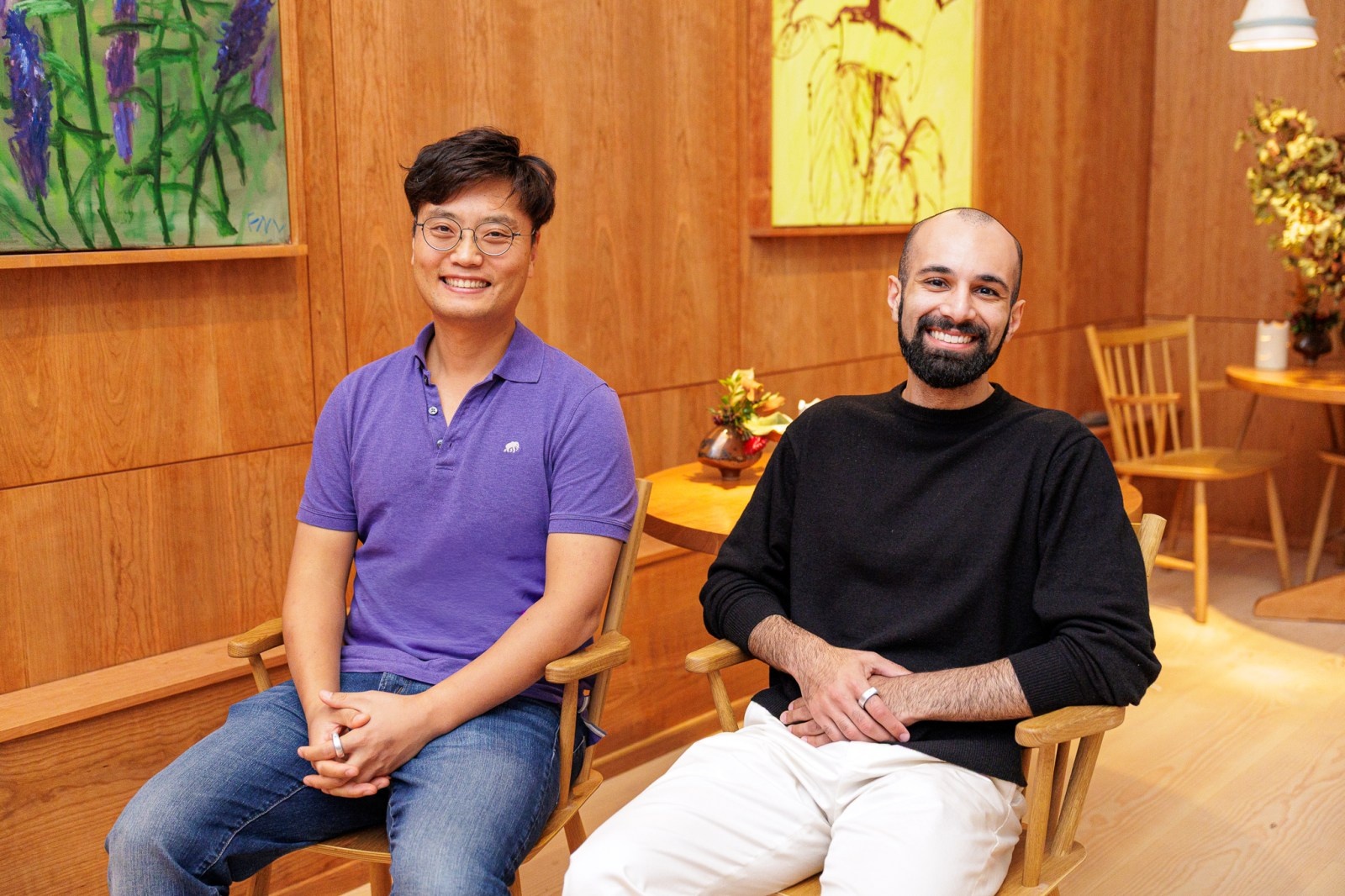 Sandbar founders Kirak Hong, left, and Mina Fahmi, right, seated in their office