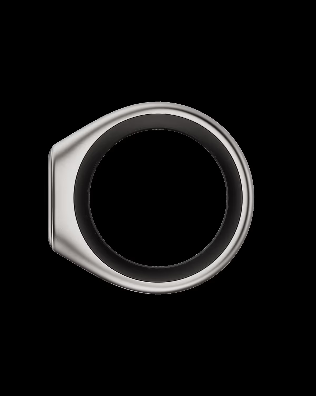 Silver Stream Ring showing its flat touchpad and dark inner surface