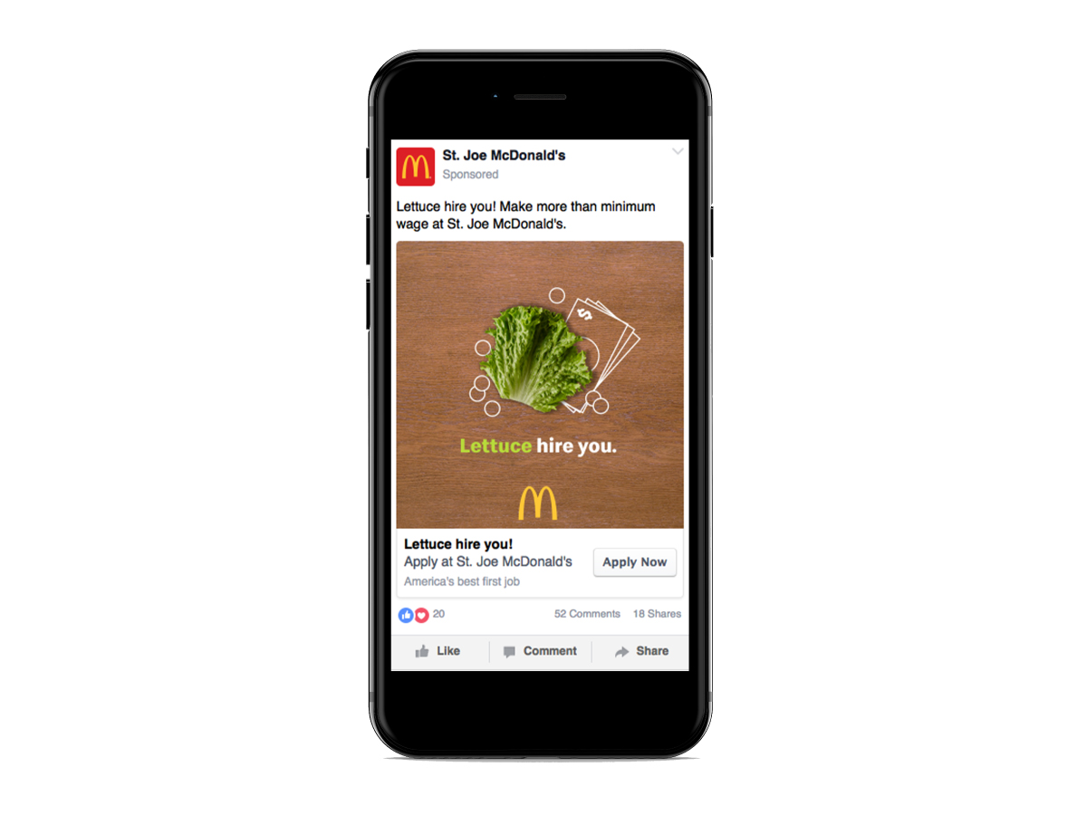 Phone mockup from Sandlot's McDonald's recruitment campaign