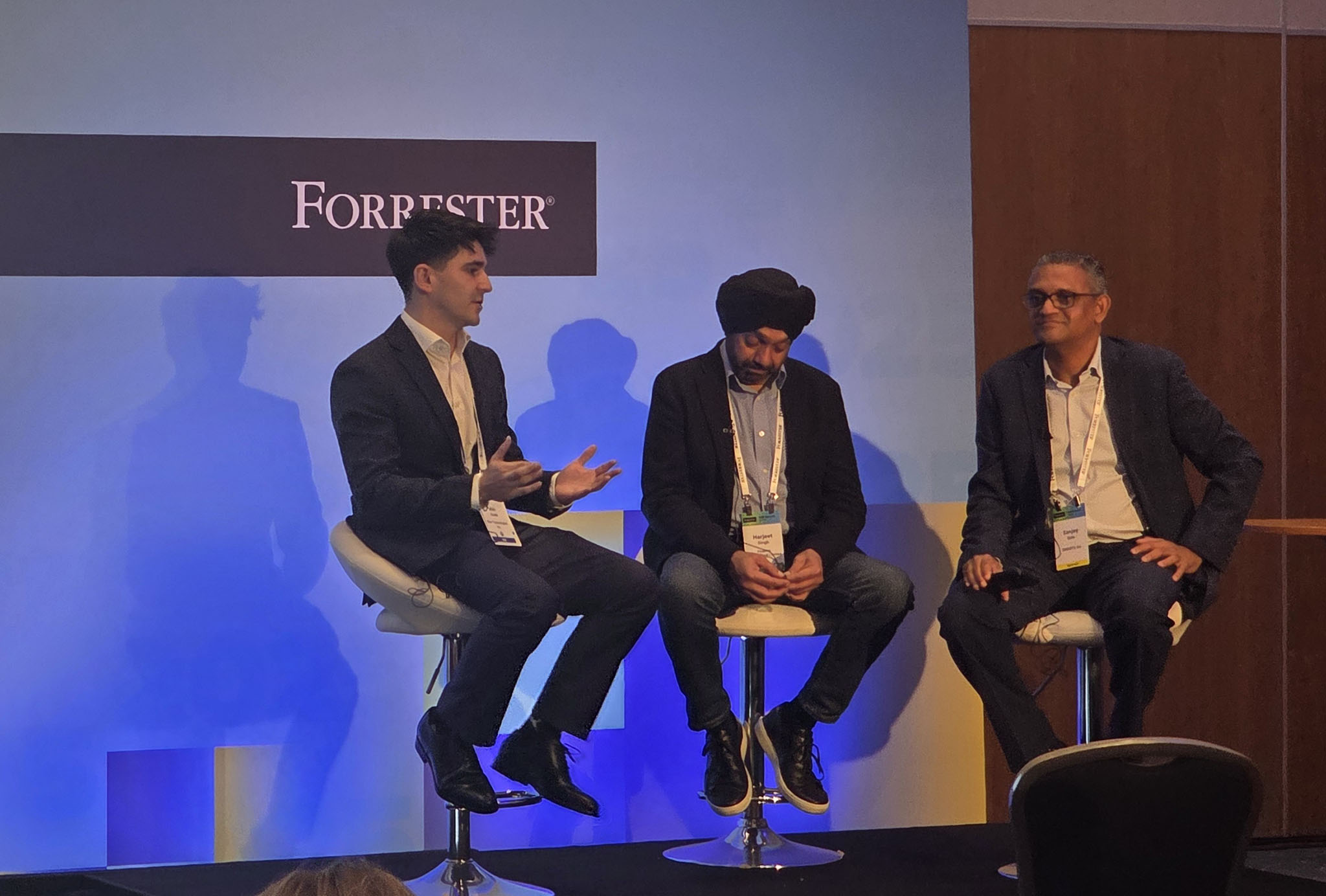 Sanjay Gala, seated at right, onstage with enterprise leaders at Forrester’s B2B Summit EMEA 2025