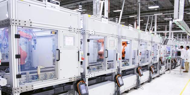 Automated manufacturing equipment inside a Sanmina facility