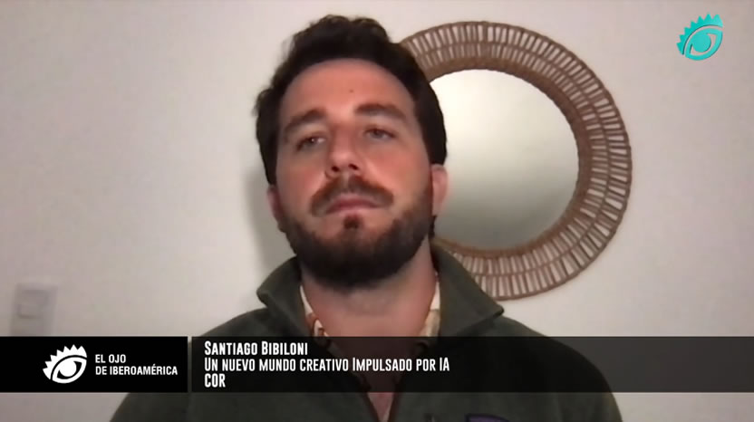 Santiago Bibiloni speaking remotely at El Ojo de Iberoamérica in 2021