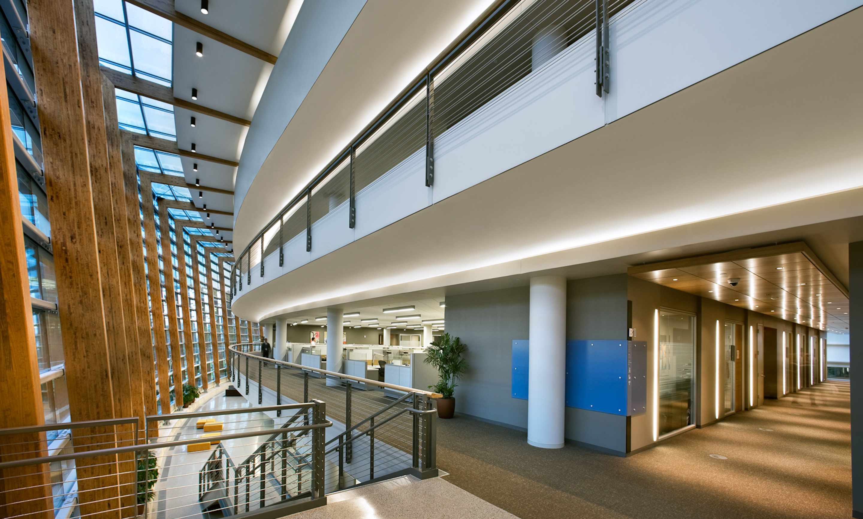 Daylit atrium and elevator lobby at SAP Americas headquarters