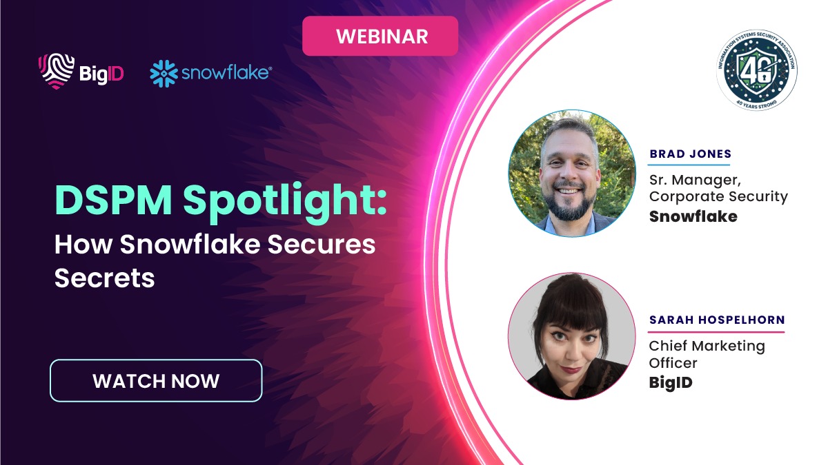 BigID and Snowflake webinar card featuring Brad Jones and Sarah Hospelhorn