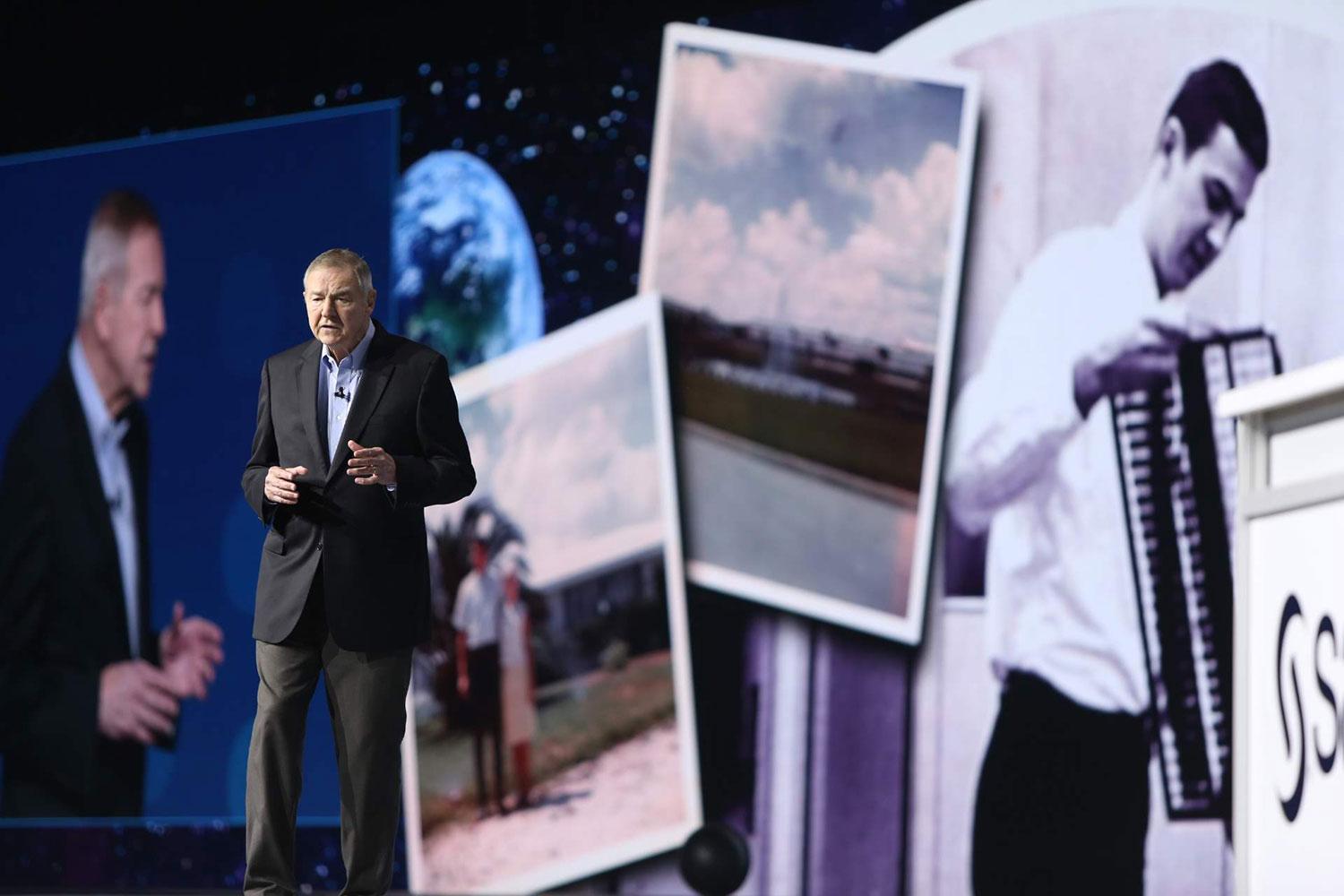 SAS co-founder Jim Goodnight presenting on stage