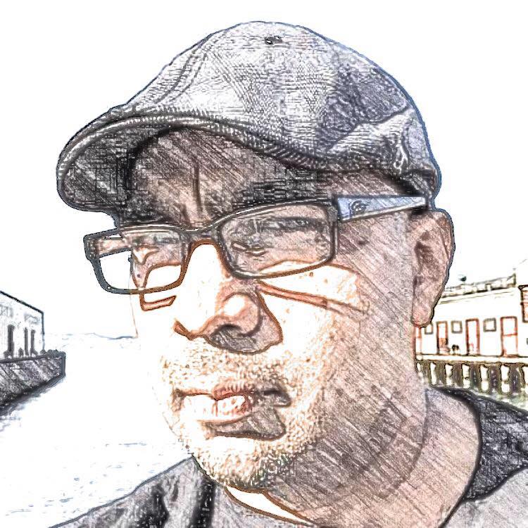 Stylized LA2M speaker portrait of Satish Malnaik wearing glasses and a flat cap