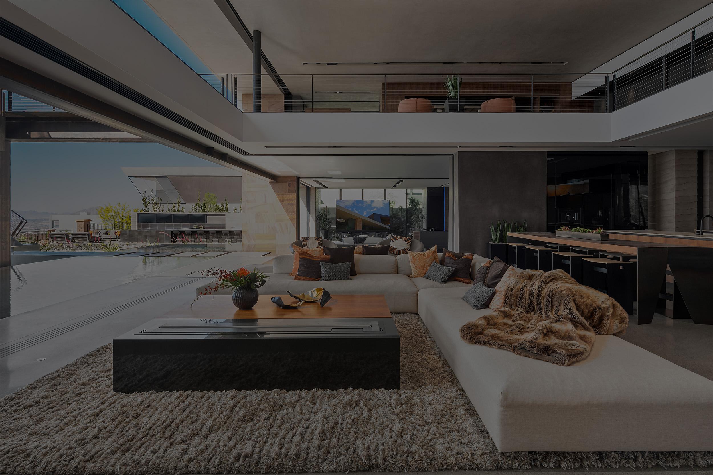 A contemporary living room shown in Savant company materials