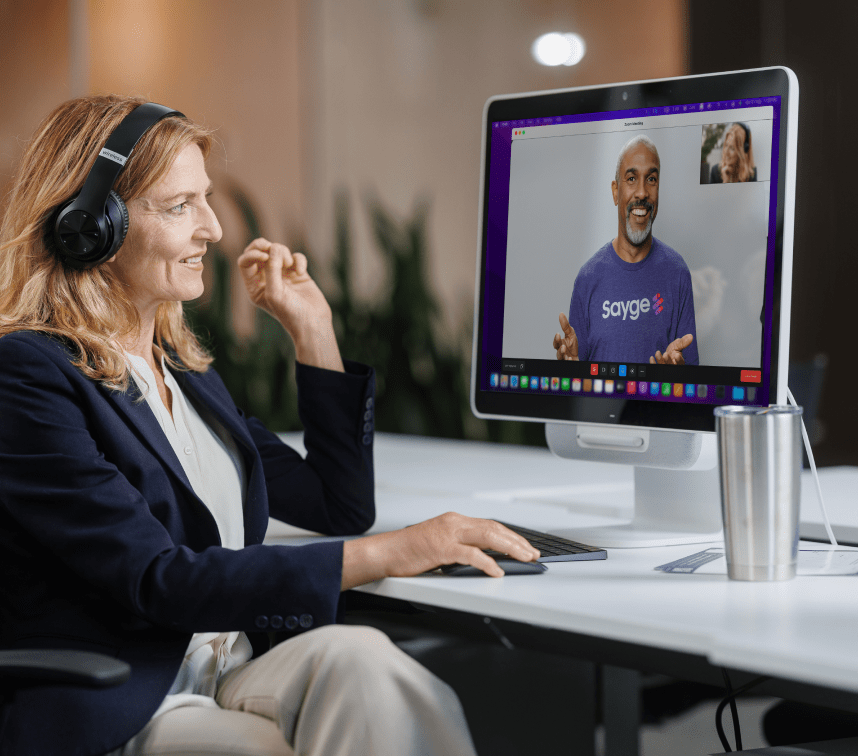 Sayge coaching session - an employee in a 1:1 virtual coaching call