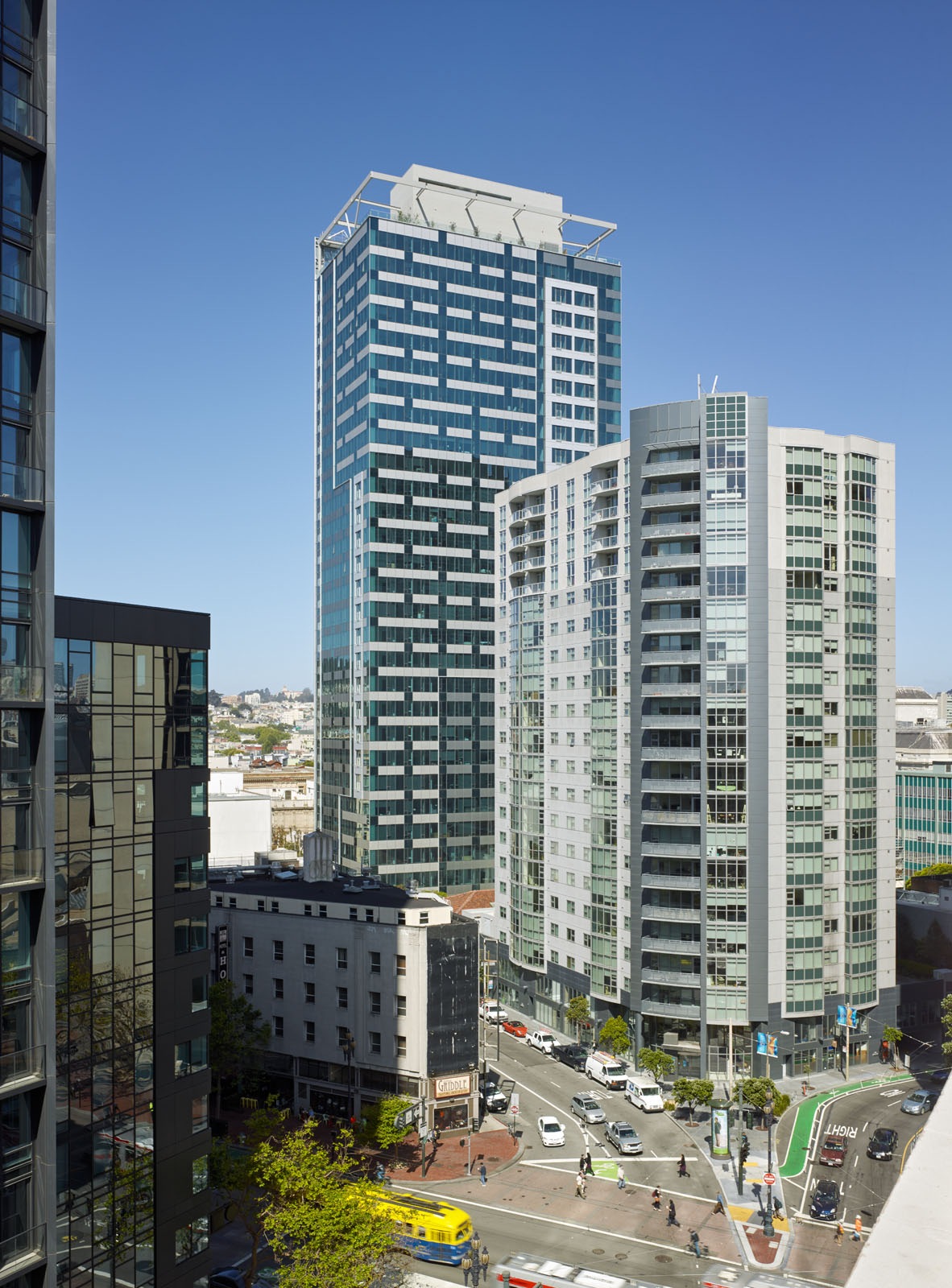 The converted 100 Van Ness tower with its glass façade in San Francisco