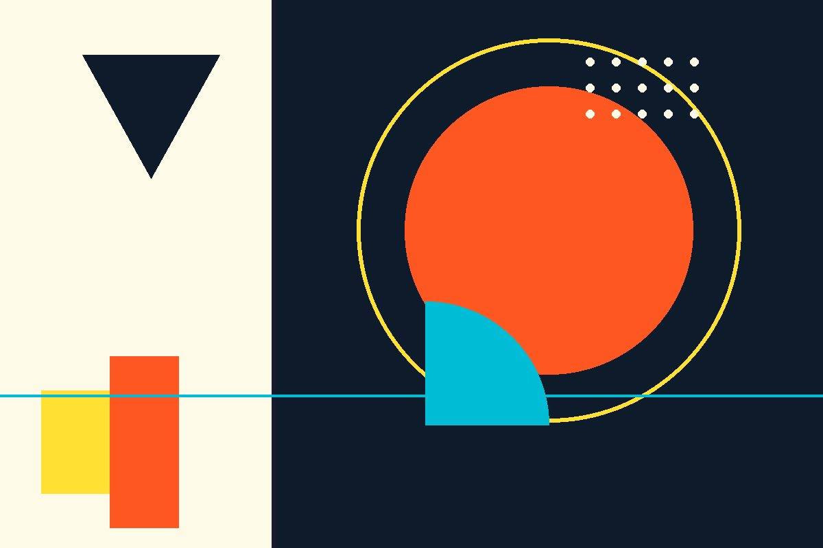 Swiss-style geometric composition in Science's red, navy and cream palette
