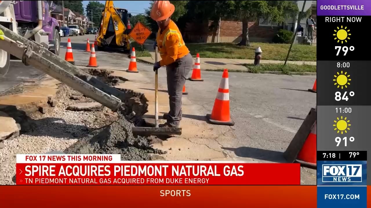 Utility roadwork shown in WZTV’s July 2025 coverage of Spire’s Tennessee acquisition