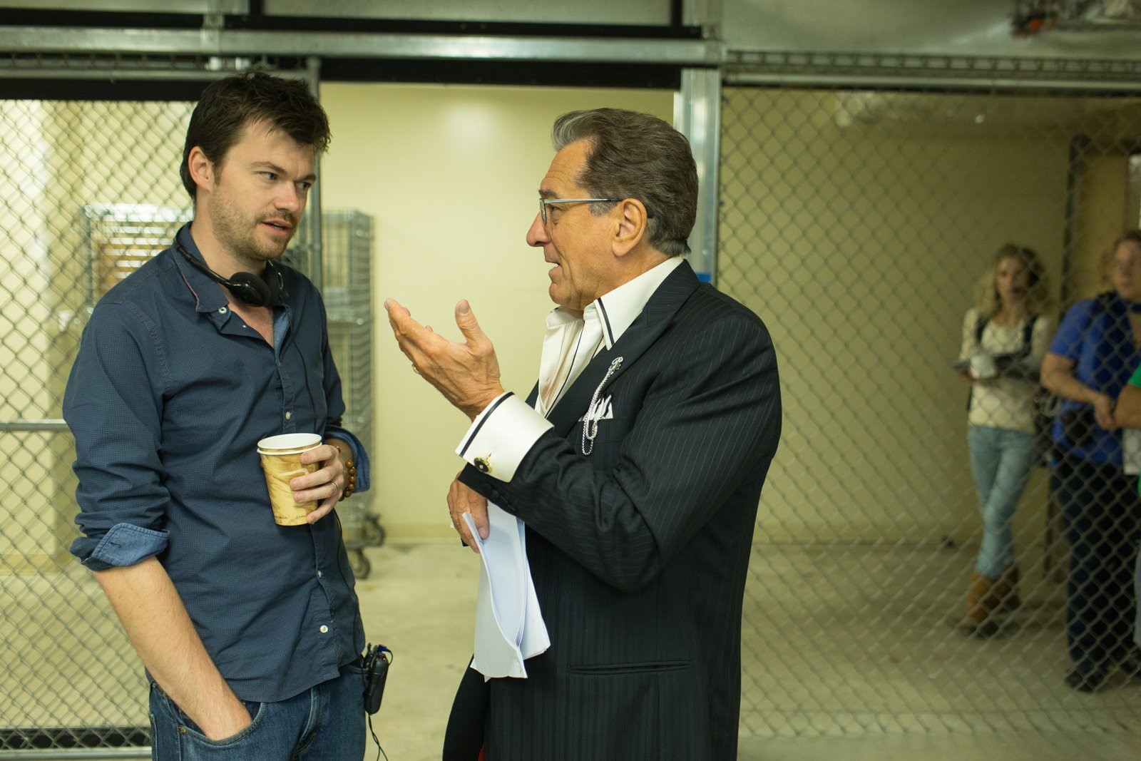 Scott Mann, left, talking with Robert De Niro on the set of Heist