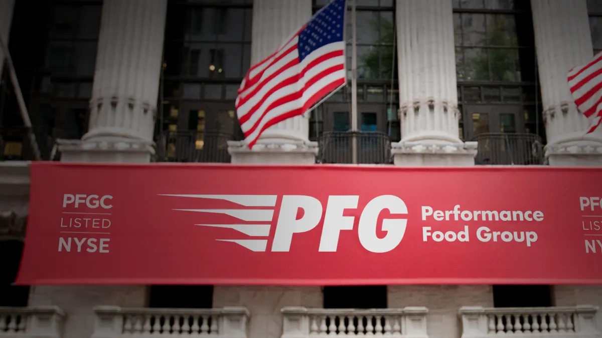 Performance Food Group banner on the New York Stock Exchange building