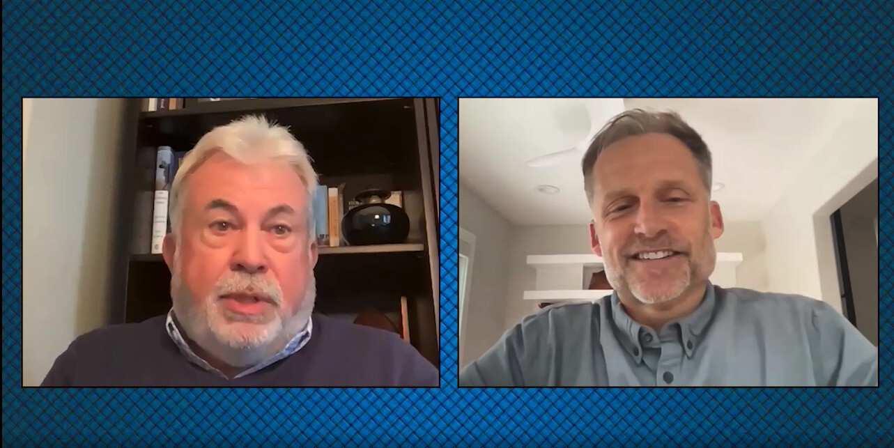 Scott Shreeve speaking by video with an interviewer during a recorded healthcare discussion