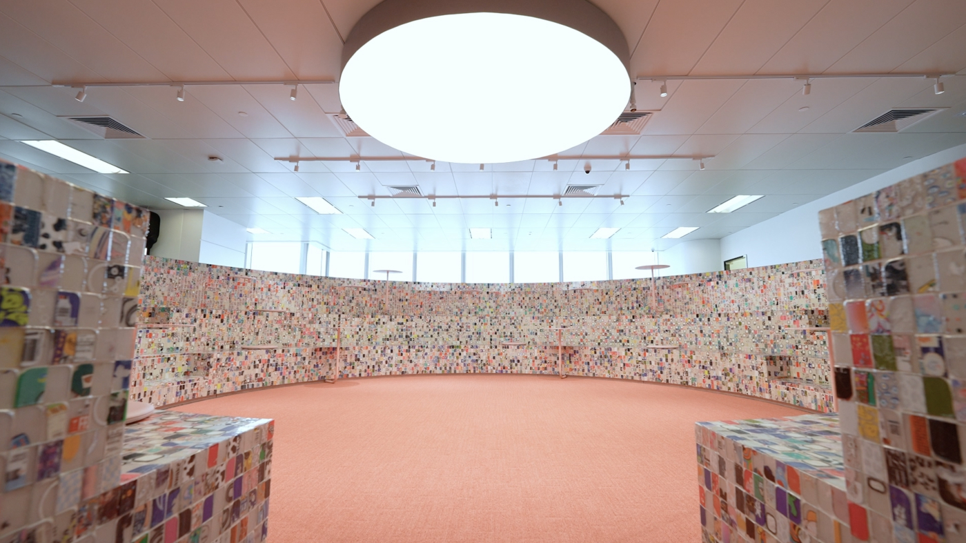 An installation made from a mosaic of discarded phone cases for the Re/CASETiFY campaign