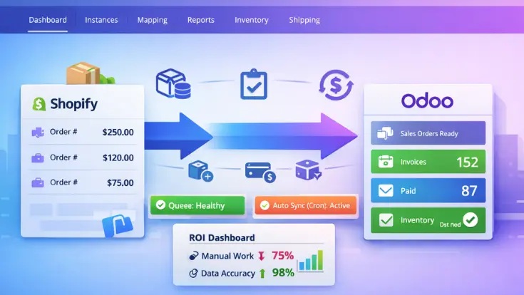 SDLC’s published visual for its Shopify-Odoo connector