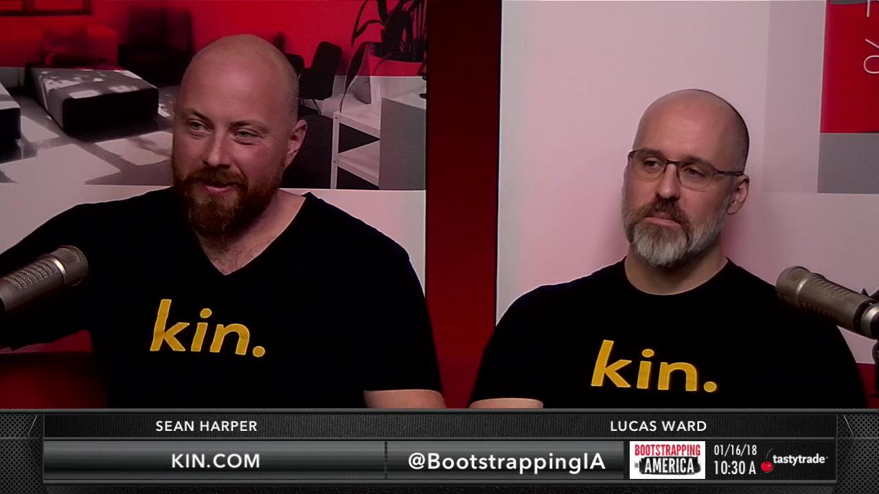 Sean Harper, left, and Lucas Ward, right, wearing Kin shirts during a studio interview in January 2018