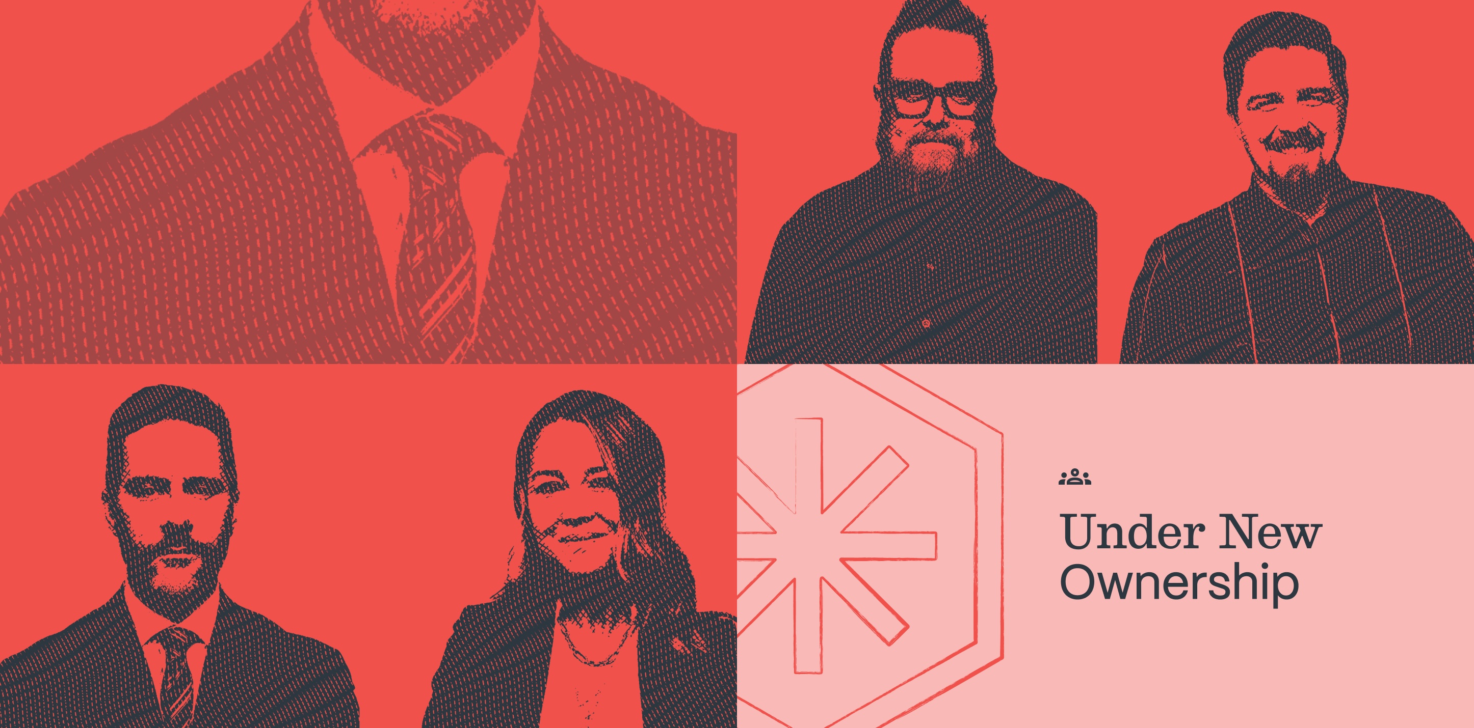 FMS's red-toned ownership announcement artwork, featuring portraits of the four incoming owners