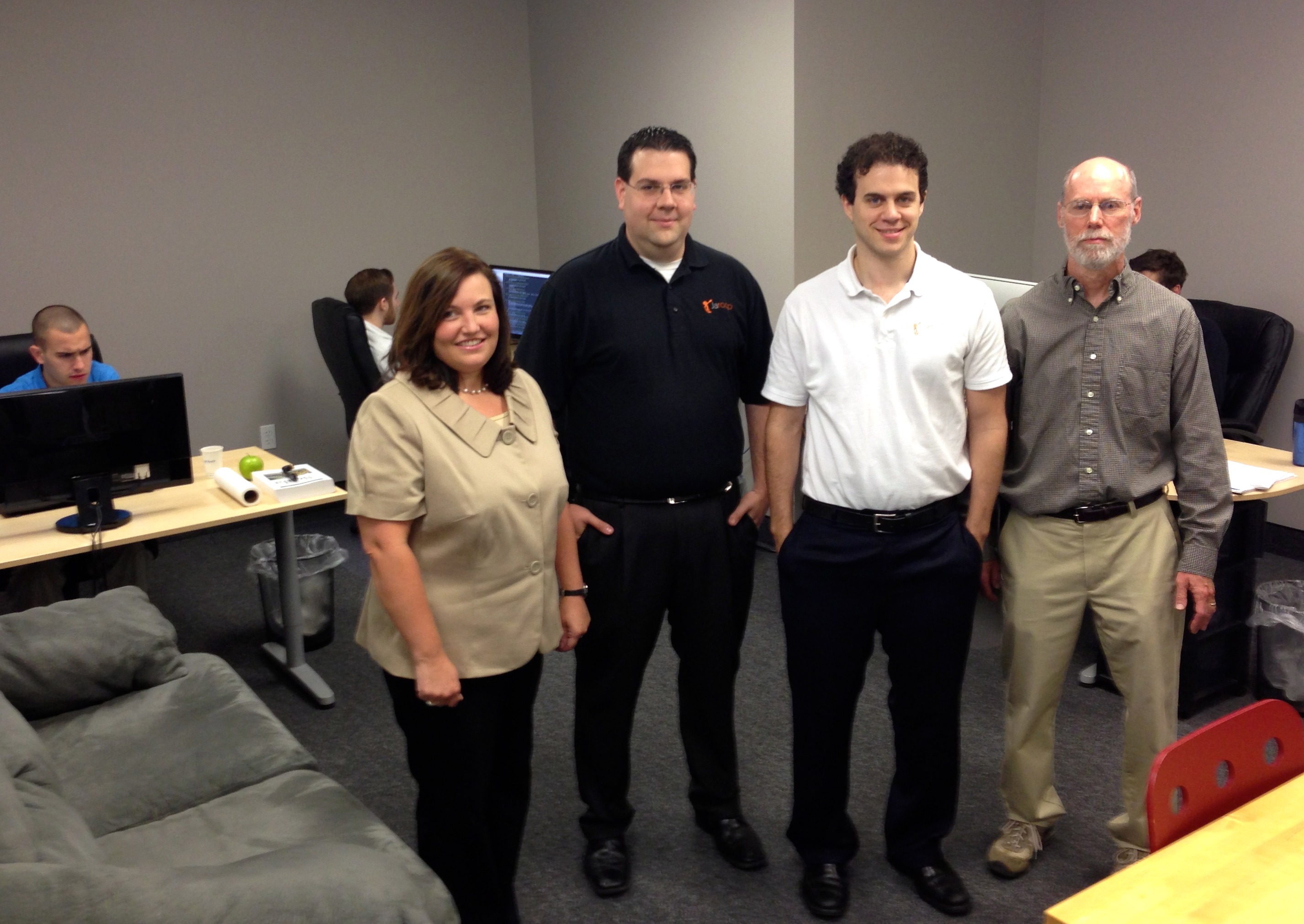 Sean Taylor, in a white Jaroop polo, with colleagues in the company's early Berlin office