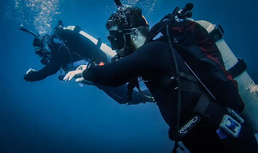 A SEARCH diver during an underwater investigation
