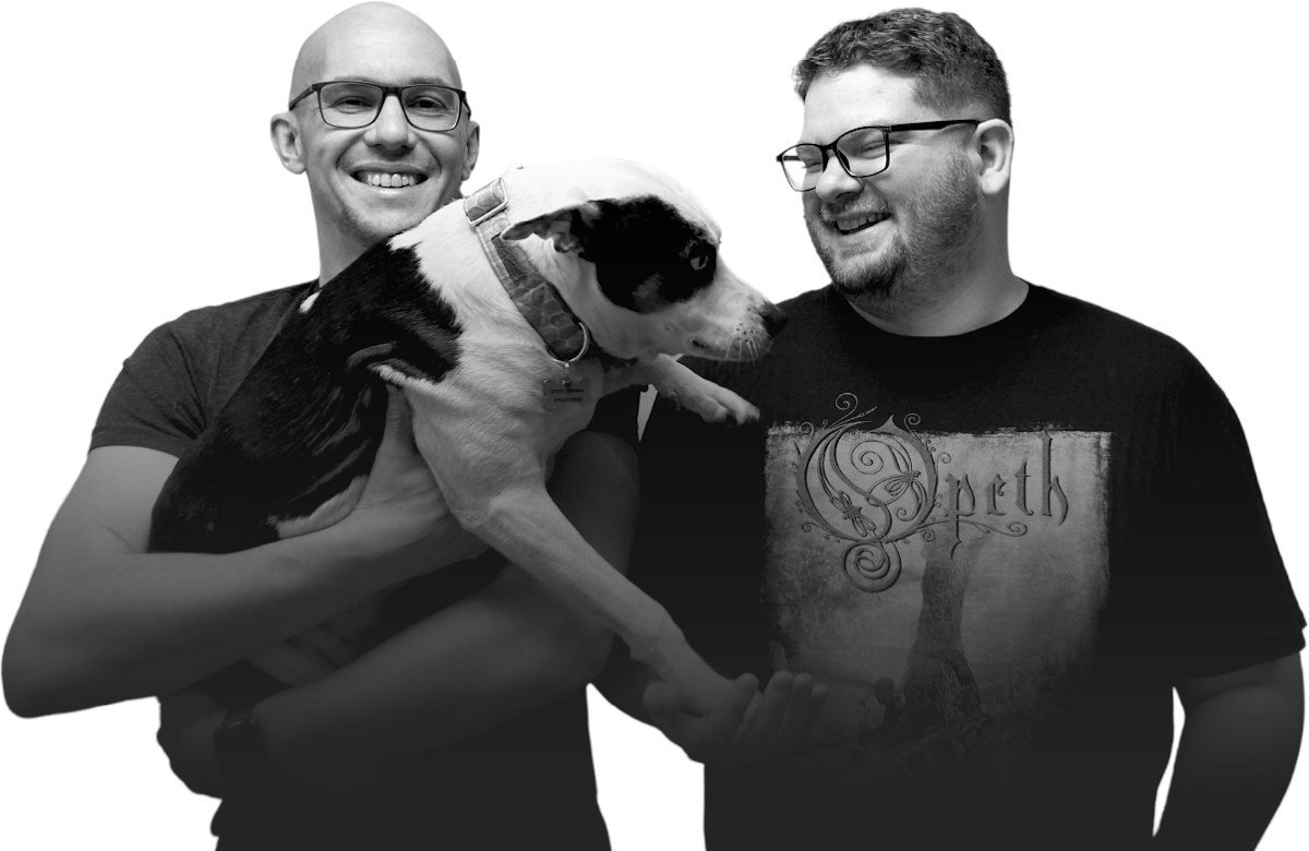 Mark Williams-Cook holding Snoop beside Jack Chambers-Ward