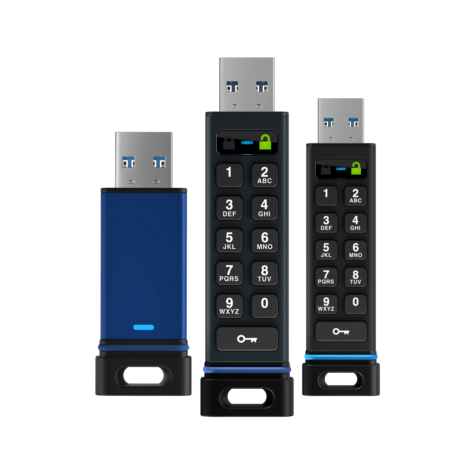 SecureData encrypted USB drive family with keypad and mobile authentication options