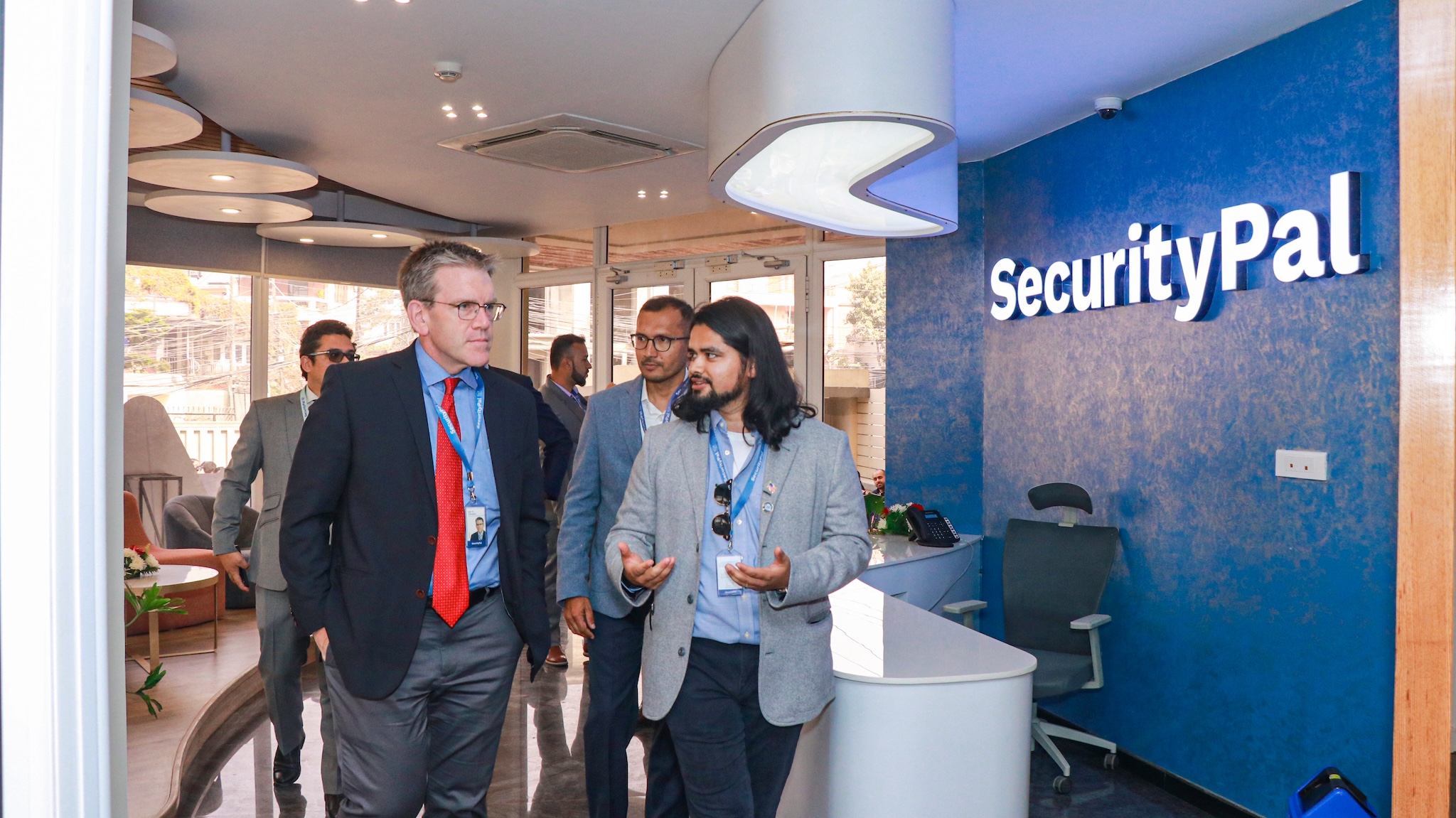 Dean R. Thompson and Pukar Hamal at SecurityPal’s Kathmandu command-center opening