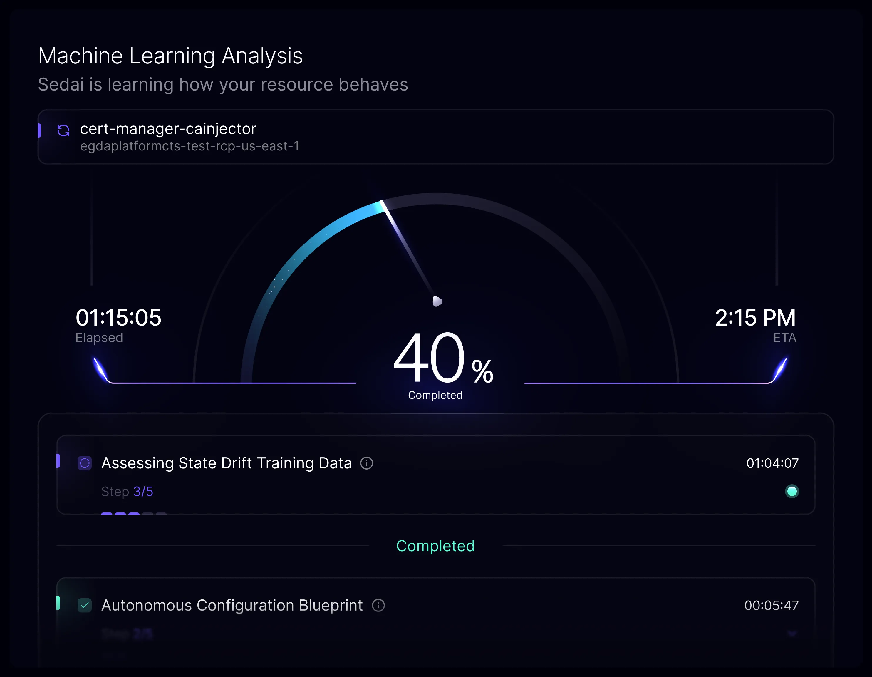 Sedai machine learning analysis interface showing a proposed cloud optimization