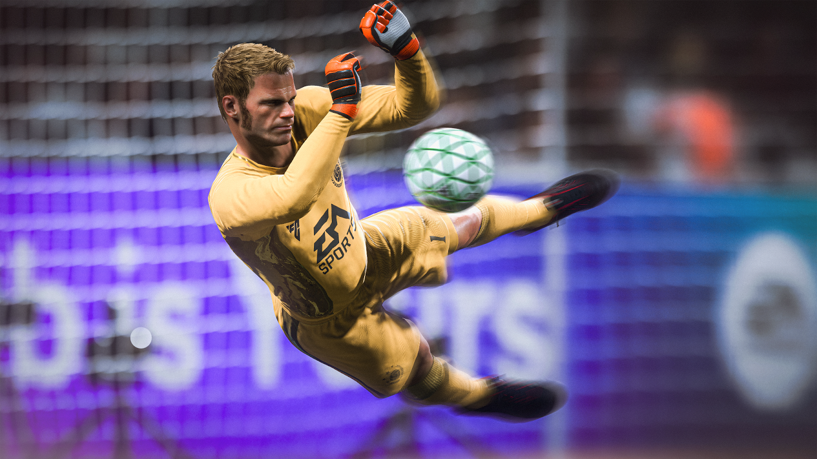 EA SPORTS FC 26 goalkeeper diving toward the ball