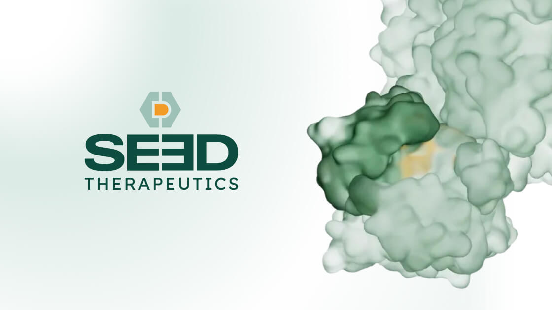 SEED Therapeutics logo beside a rendered protein surface structure