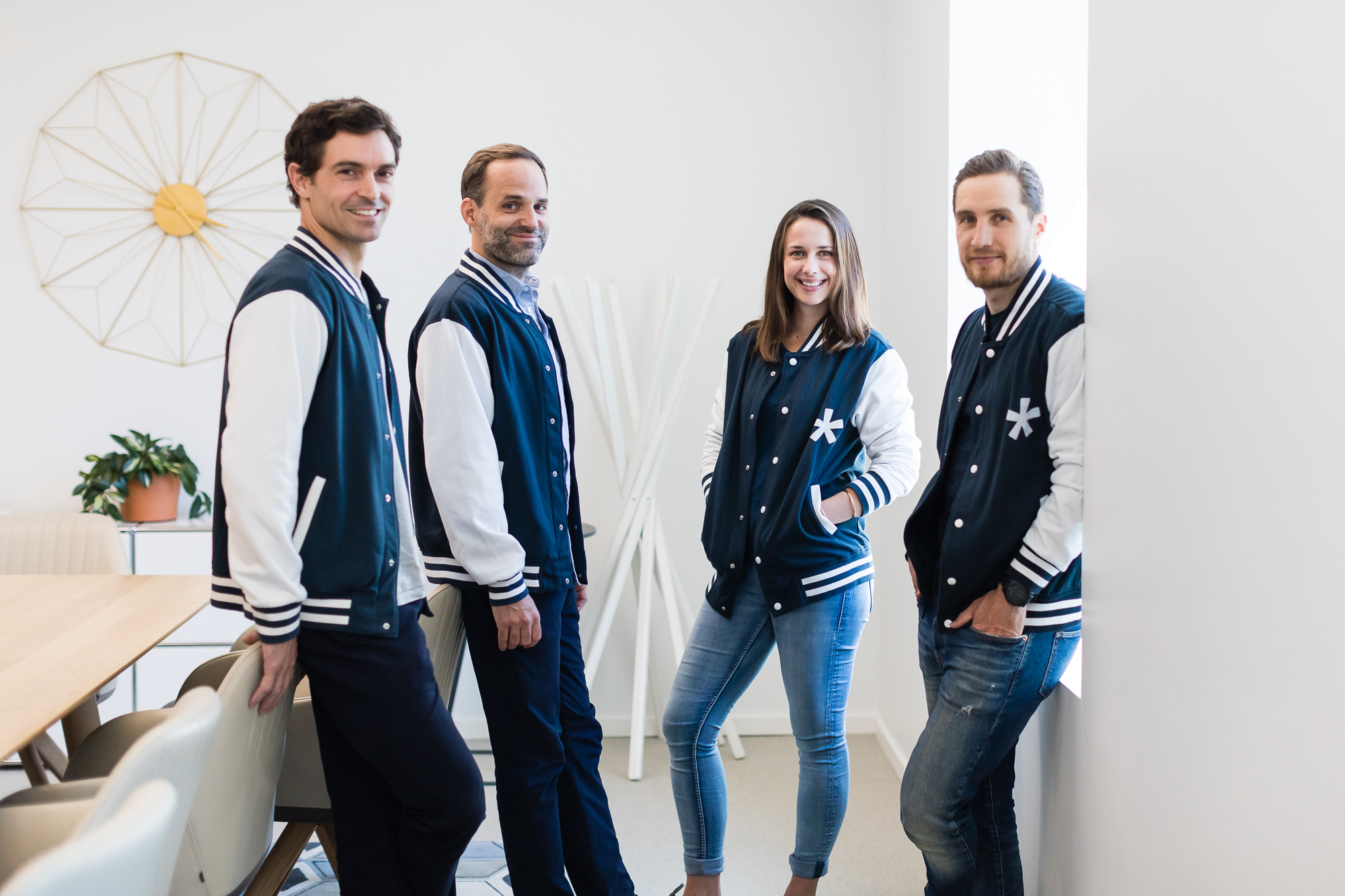 Charlie Graham-Brown, Michael Weber, Alisée de Tonnac and Pierre-Alain Masson wearing Seedstars jackets
