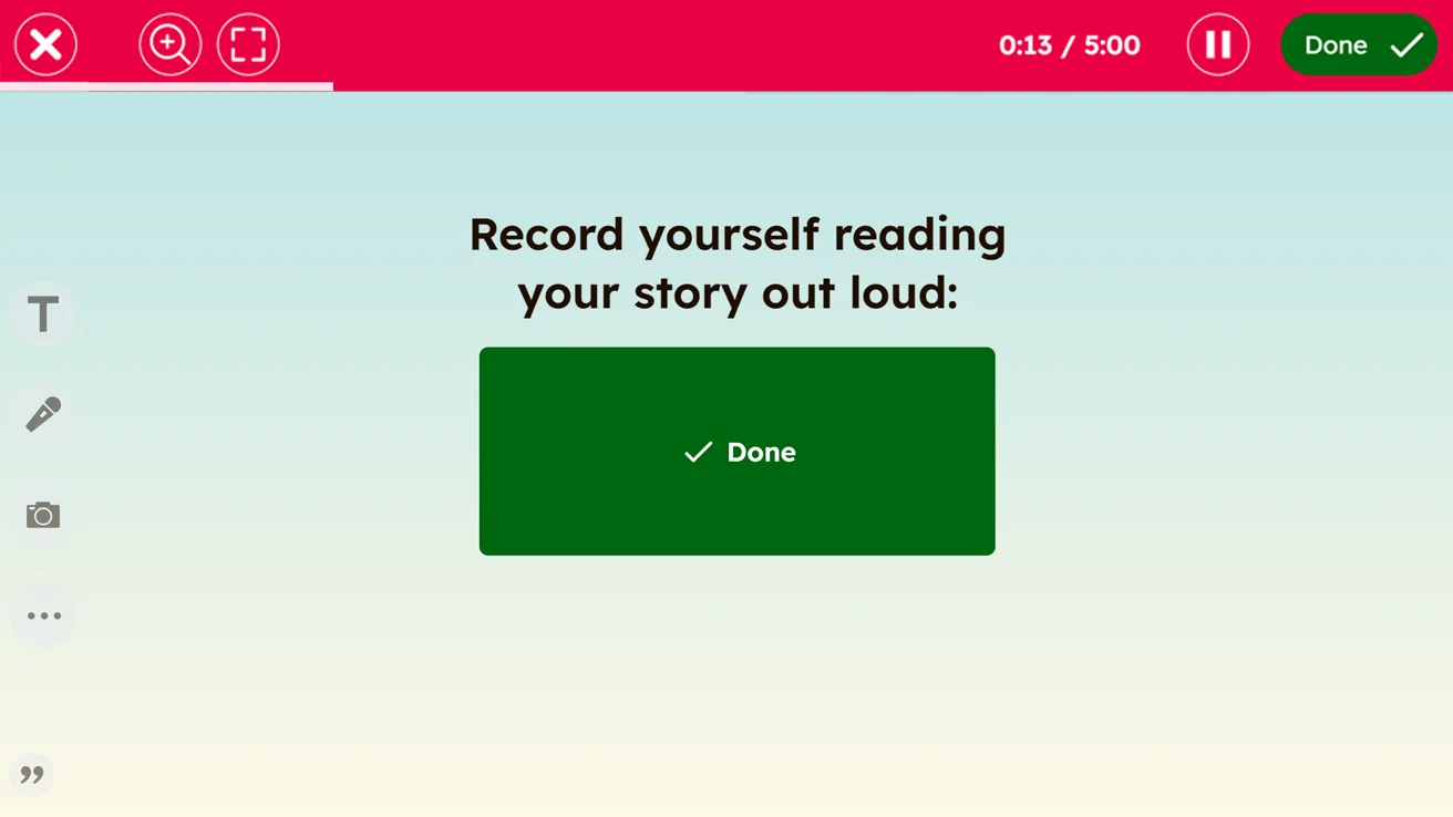 Seesaw product interface showing a voice recording of a story being read aloud