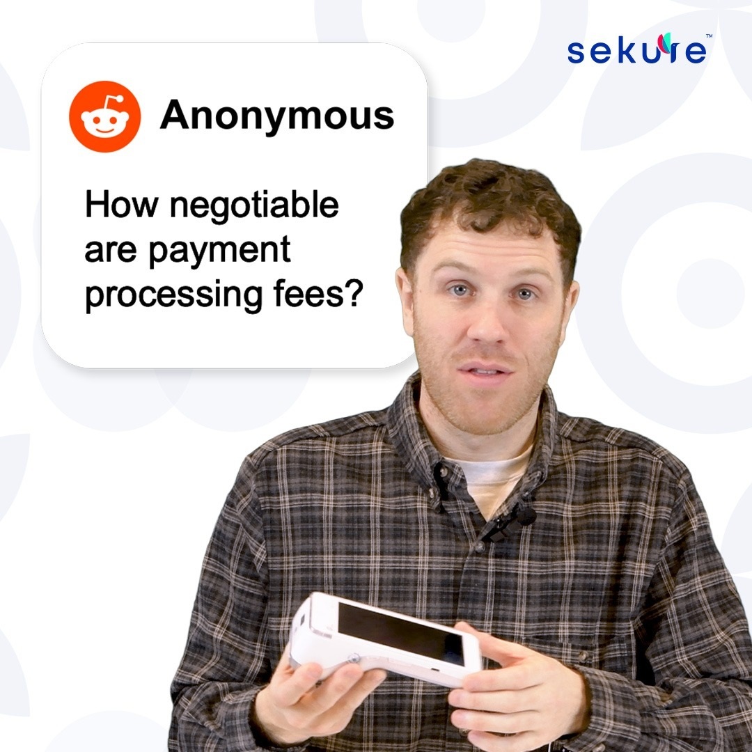 Sekure educational-video artwork featuring a payment expert answering payment-processing questions