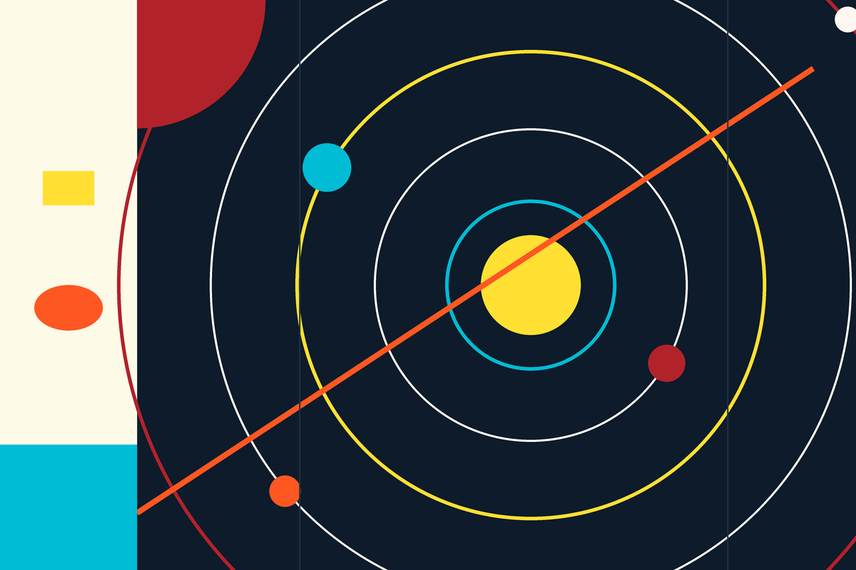 Swiss-style illustration of orbital paths around a central body