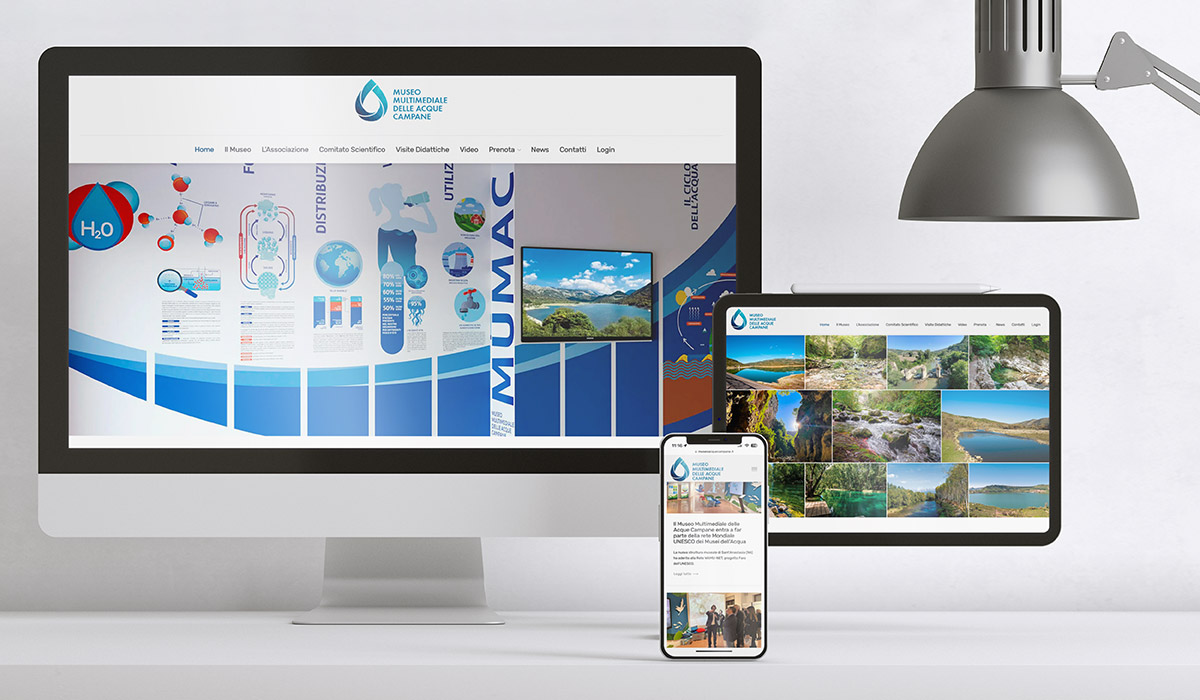 SEMA portfolio mockup of the MUMAC website on desktop, tablet, and phone